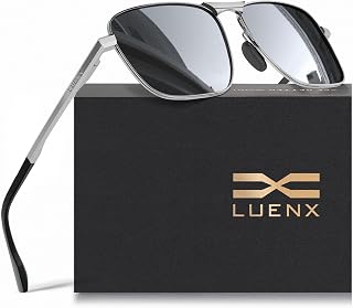 LUENX Mens Aviator Polarized Sunglasses: Rectangular UV400 Driving