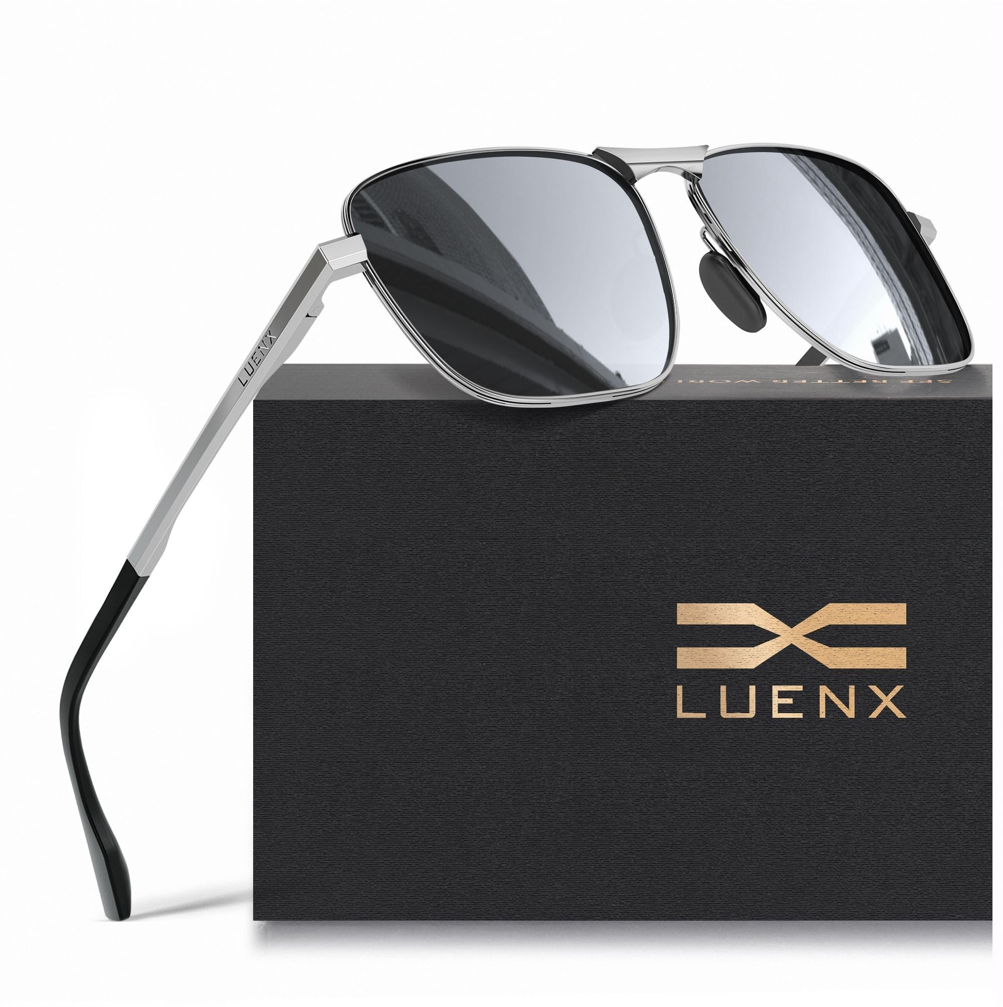 LUENX Mens Aviator Polarized Sunglasses: Rectangular UV400 Driving
