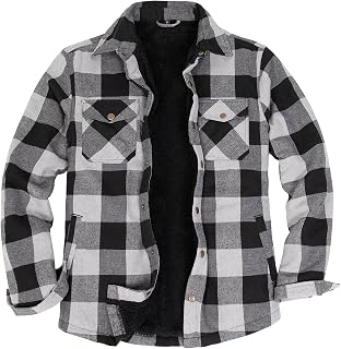 ZENTHACE Men's Sherpa Lined Flannel Shirt Jacket,Long Sleeve Brushed Flannel Shacket Jackets,Push Button