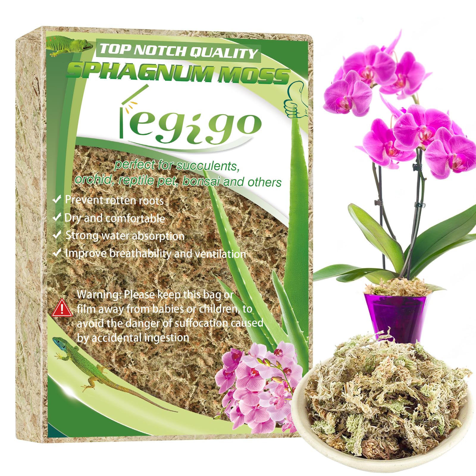 Legigo 4OZ Sphagnum Moss for Plants, 6QT Natural Long Fibers Orchid Moss | Moist