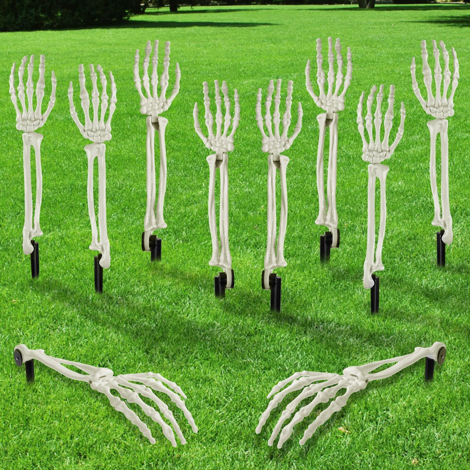 JOLCEEY 8pcs Halloween Realistic Skeleton Stakes, Zombie Arm Plastic Skeleton Ha