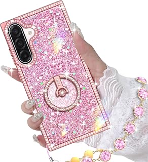 Miss Arts for Samsung Galaxy A17/A16 5G Case with Ring Stand, Glitter Sparkle Phone Case for Women Girls, Rhinestone Luxury Protective Cover for A17/A16 5G, Pink