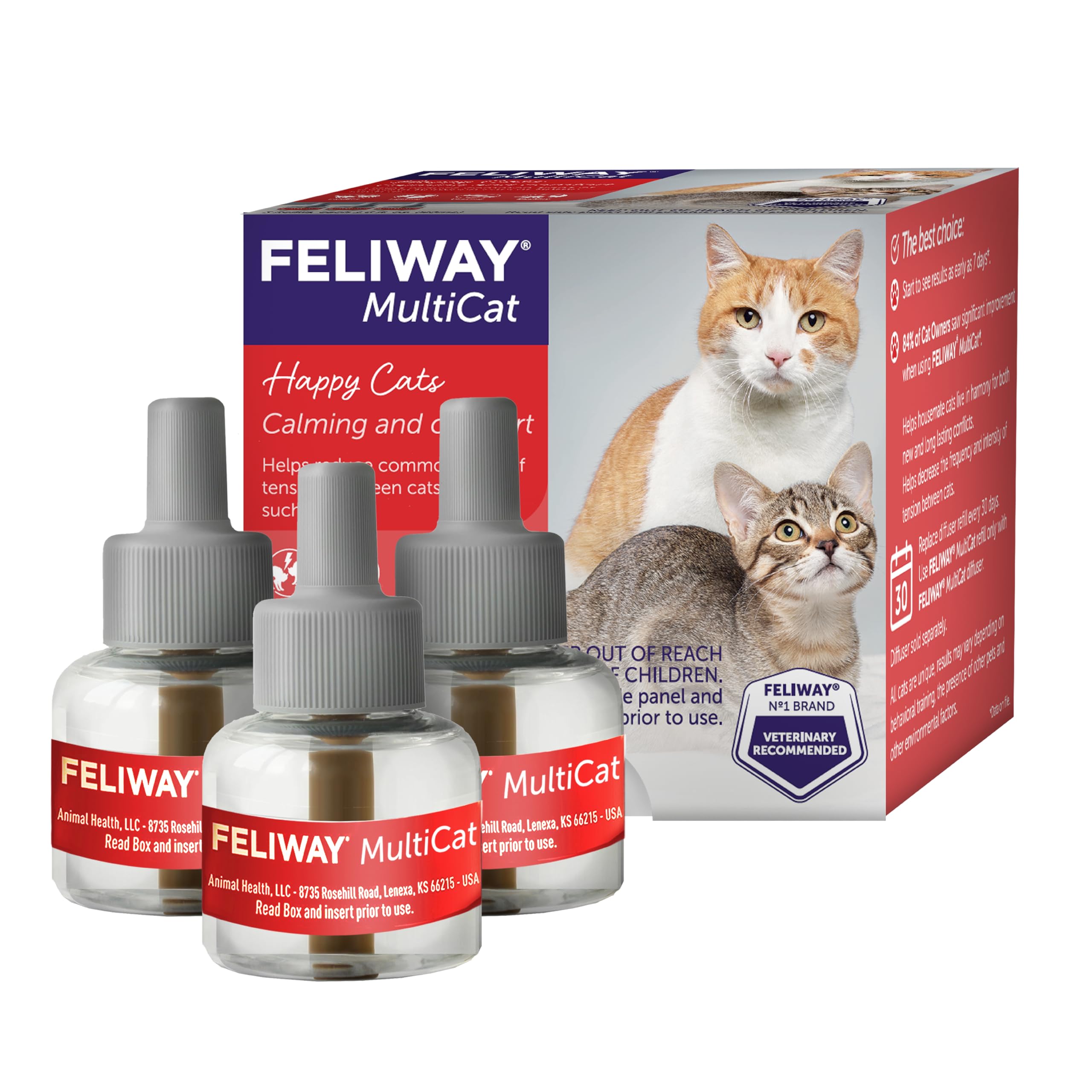 FELIWAY MultiCat Cat Calming Pheromone Diffuser Refill - 3 Pack | Helps Reduce F