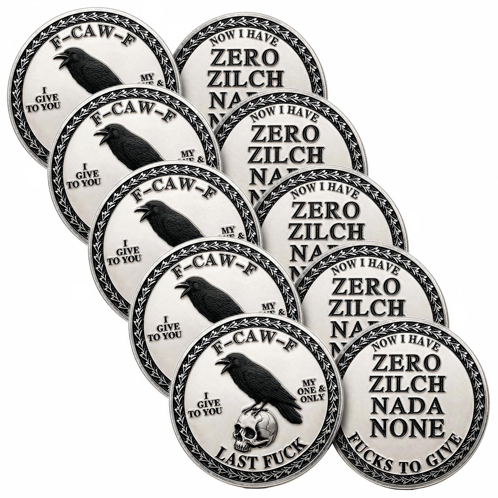 The F-CAW-F Coin, Funny Raven Skull Challenge Coin, Give Zero F*CKS! (5PCS) | Do
