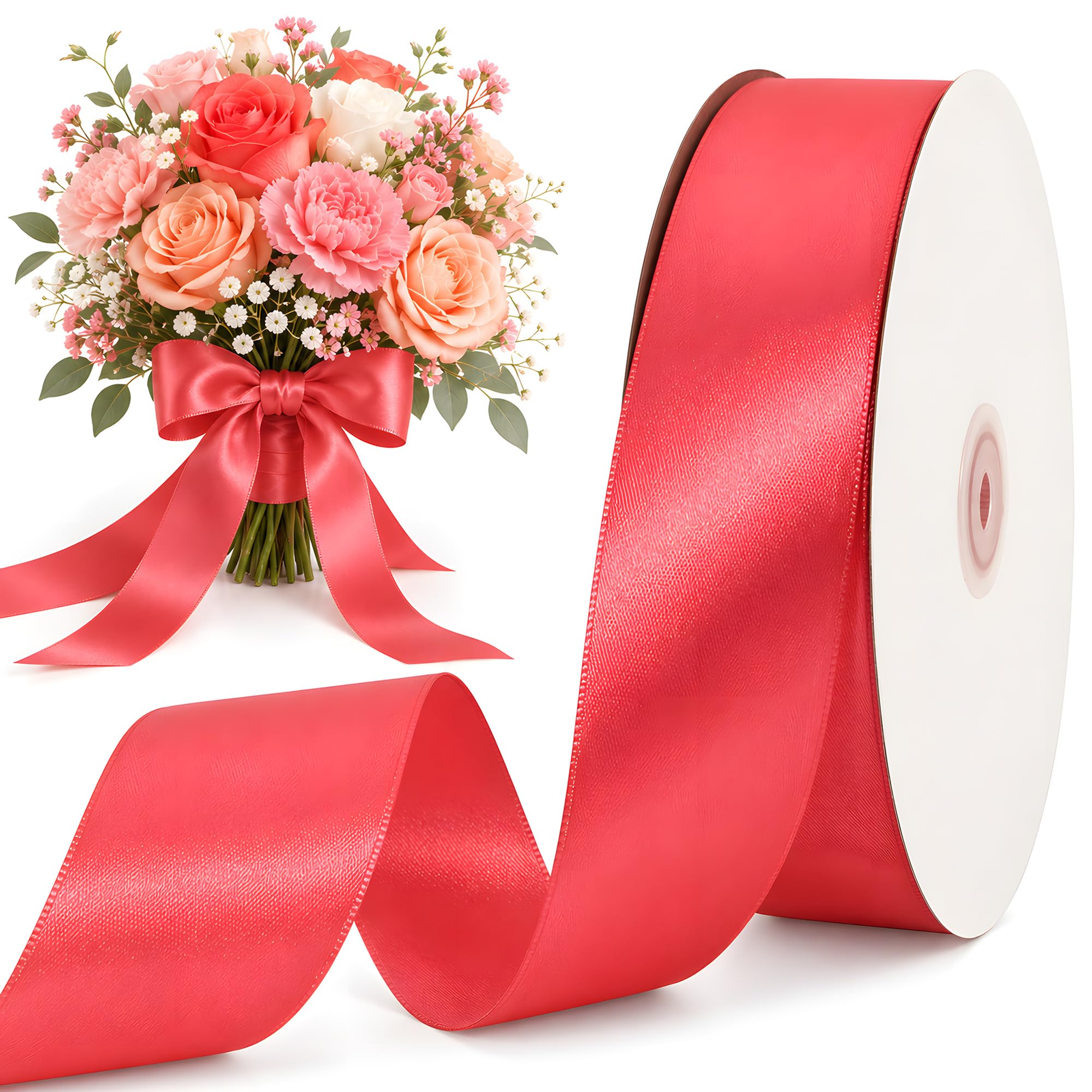 TONIFUL 100 Yard Dark Pink Satin Ribbon 1-1/2 Inch for Gift Wrapping