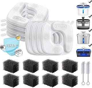 Veken Cat Water Fountain Filters, F1 Series, 8 Pack Replacement Filters | and 8 Pack Replacement Pre-Filter Sponges Set for C1, C1 Classic, D1 & D1 Pro Series Pet Fountain Dog Water Dispenser