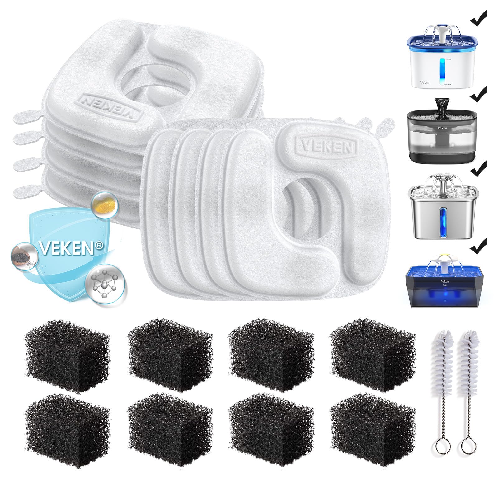 Veken Cat Water Fountain Filters, F1 Series, 8 Pack Replacement Filters | and 8 
