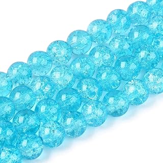 About 100pcs 8mm Round Crackle Glass Beads Handmade Loose Spacer Beads for DIY Friendship Bracelets Necklaces Crafts Jewelry Making