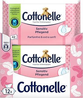 Cottonelle Moist Toilet Paper, Sensitive Nourishing, 12 x 42 Wipes
