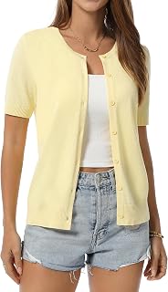 QUALFORT Womens Short Sleeve Cotton Cardigan