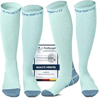 CAMBIVO Women's and Men's Compression Stockings, 2 Pairs, 20-30 mmHg Compression Socks, Non-Slip Compression Socks for Travel, Airplane, Sport, Running