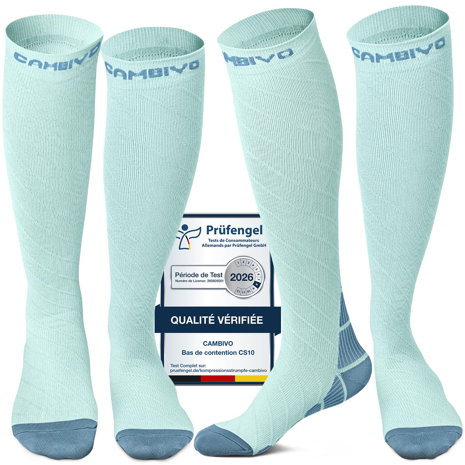 CAMBIVO Women's and Men's Compression Stockings, 2 Pairs, 20-30 mmHg Compression