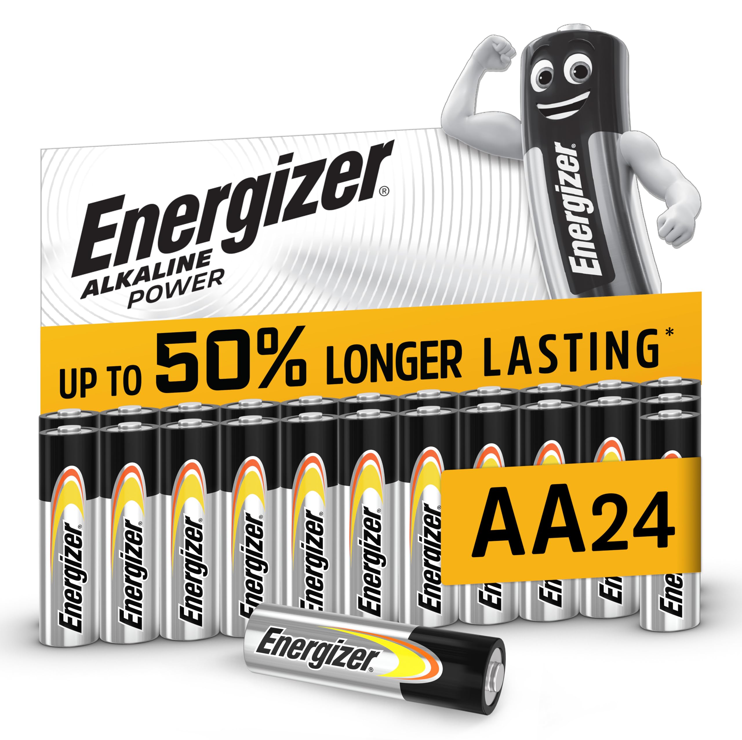 Energizer Alkaline Power - AA Batteries (24 Pack) Up To 50% Long Lasting | Doubl