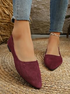 Women's Pointed Toe Ballet Flats - Comfortable Faux Suede Ballet Flats with Rhinestone Accents for Office and Casual Wear