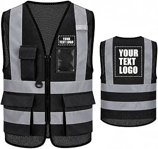 High Vis Safety Vest Reflective Strips, Multi-Pocket Design, Available in Yellow,Orange,black,Pink,blue,Red,purple