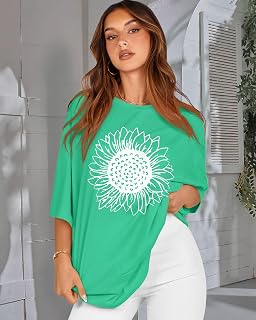 rosemia Oversized Tshirts for Women Summer Short Sleeve Round Neck Graphic Tee Shirt
