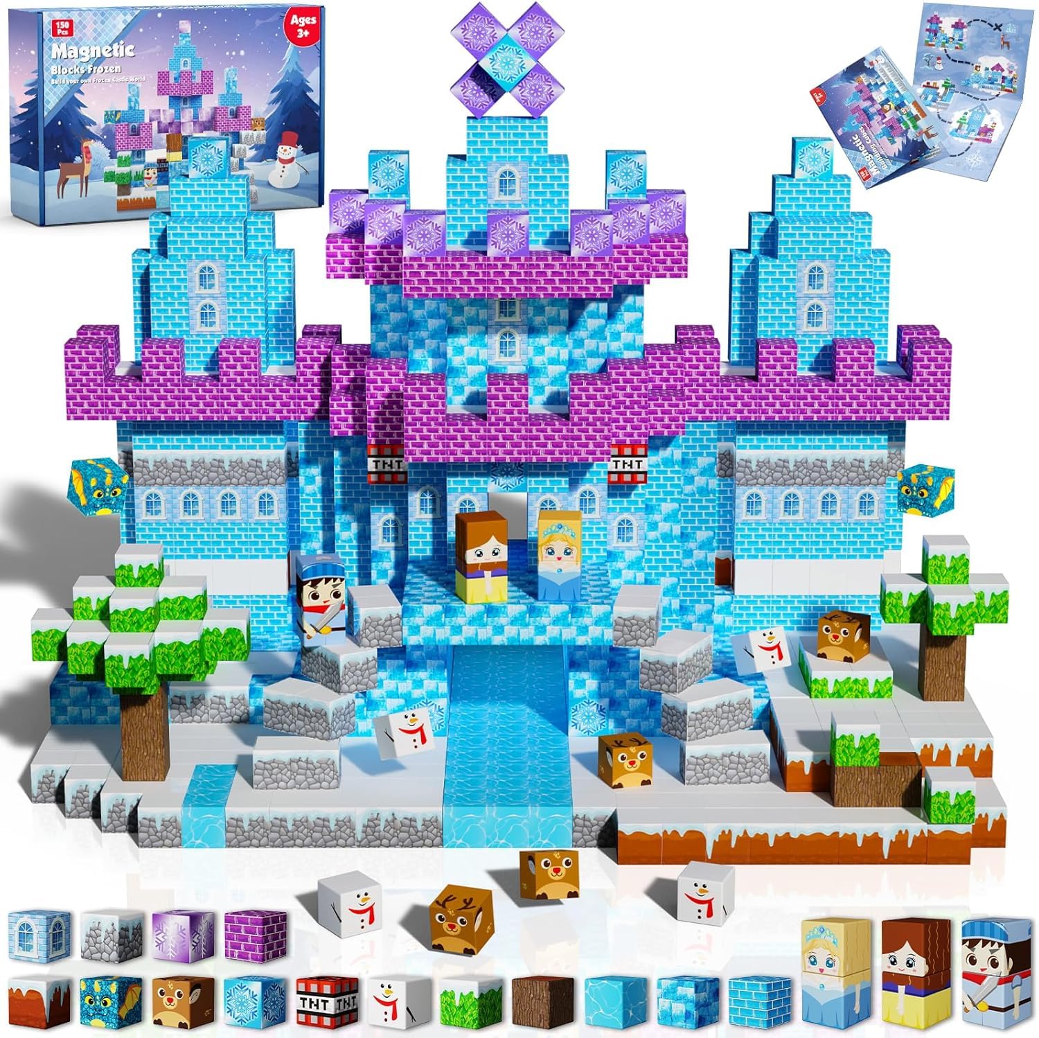 GraceDuck Magnetic Building Blocks150PCS Build Winter Castle, STEM Montessori Se