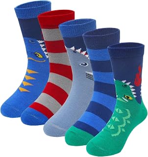 PUTUO Boys Kids Cotton Socks: Children Funky Sock Junior Animal Novelty Ankle Funny Socks for Casual Sports 2-12 Year Old 5 Pairs