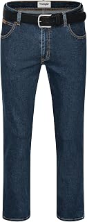 Wrangler Texas Pantaloni Jeans da uomo con percentuale elasticizzata, Glason Blue Nights Stonewash Darkstone Blue Black Overdye Authentic Straight con cintura, Darkstone + cintura nera, 40W x 36L