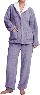 Famulily Pigiama da donna in pile con bottoni e tasche, taglie S-XL