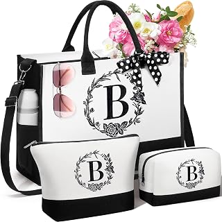 Personalized Birthday Gifts for Women, Initial Canvas Tote Bag for Women
