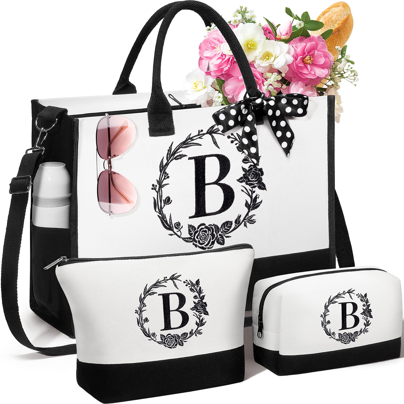 Personalized Birthday Gifts for Women, Initial Canvas Tote Bag for Women