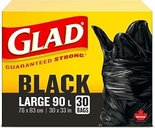 Glad Black Garbage Bags - Large 90 Litres- 30 Trash Bags, Made in Canada of Global Components
