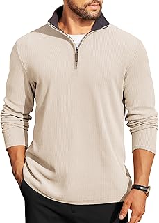 COOFANDY Sudadera ligera de pana de manga larga con media cremallera para hombre