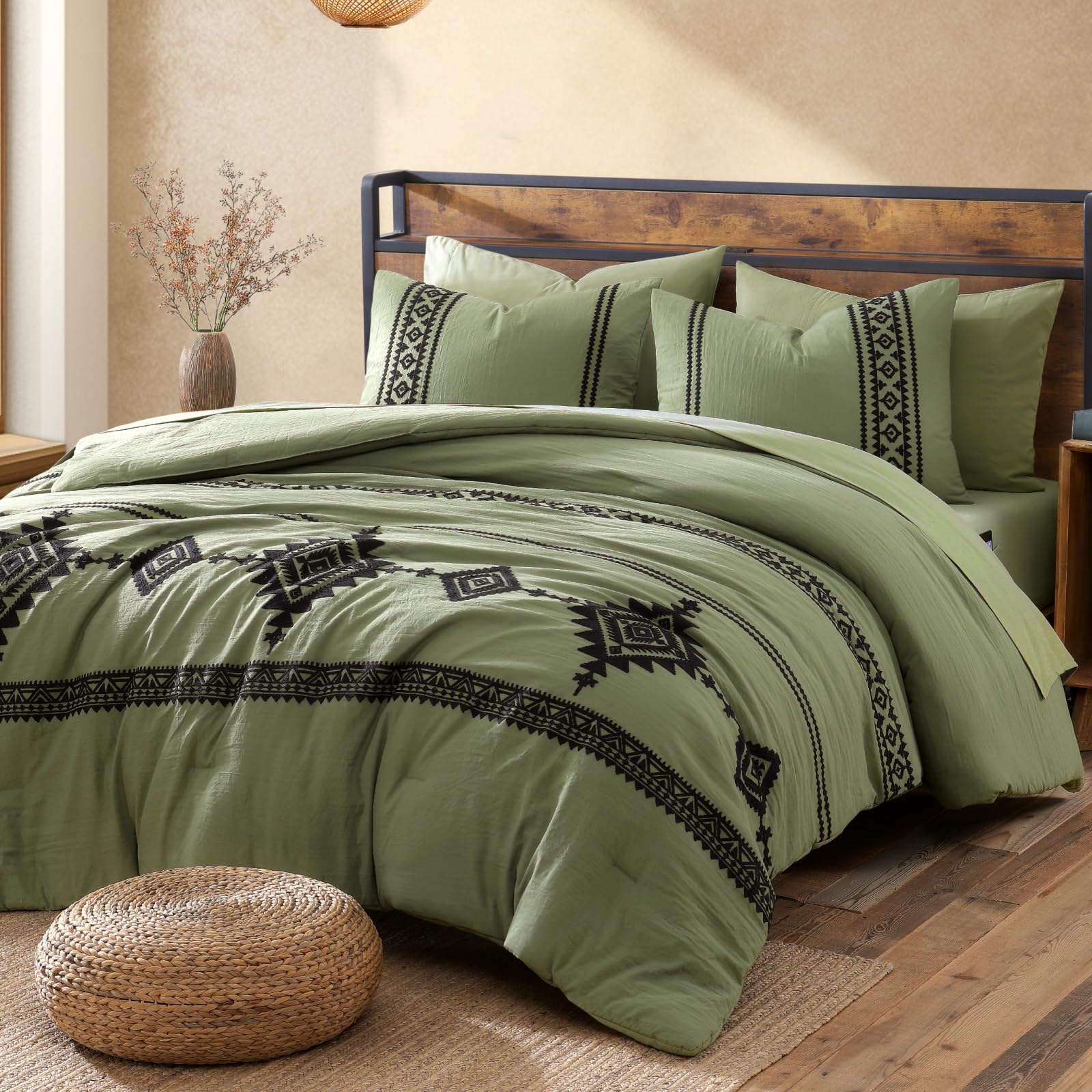 MaiRêve Embroidery Queen Size Comforter Set 7 Pieces Western Bed in a Bag