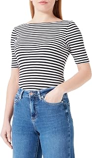 Marc OߴPolo Women's Striped T-Shirt with Boat Neck, Multicolor (Multi/Black), XL