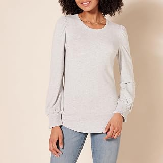Amazon Essentials Women's Long-Sleeve Crewneck Smocked Cuff T-Shirt