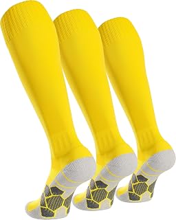 APTESOL 3 Pairs Youth Girls Men Women Football High Top Socks - Various Sizes Available (Yellow, XS)