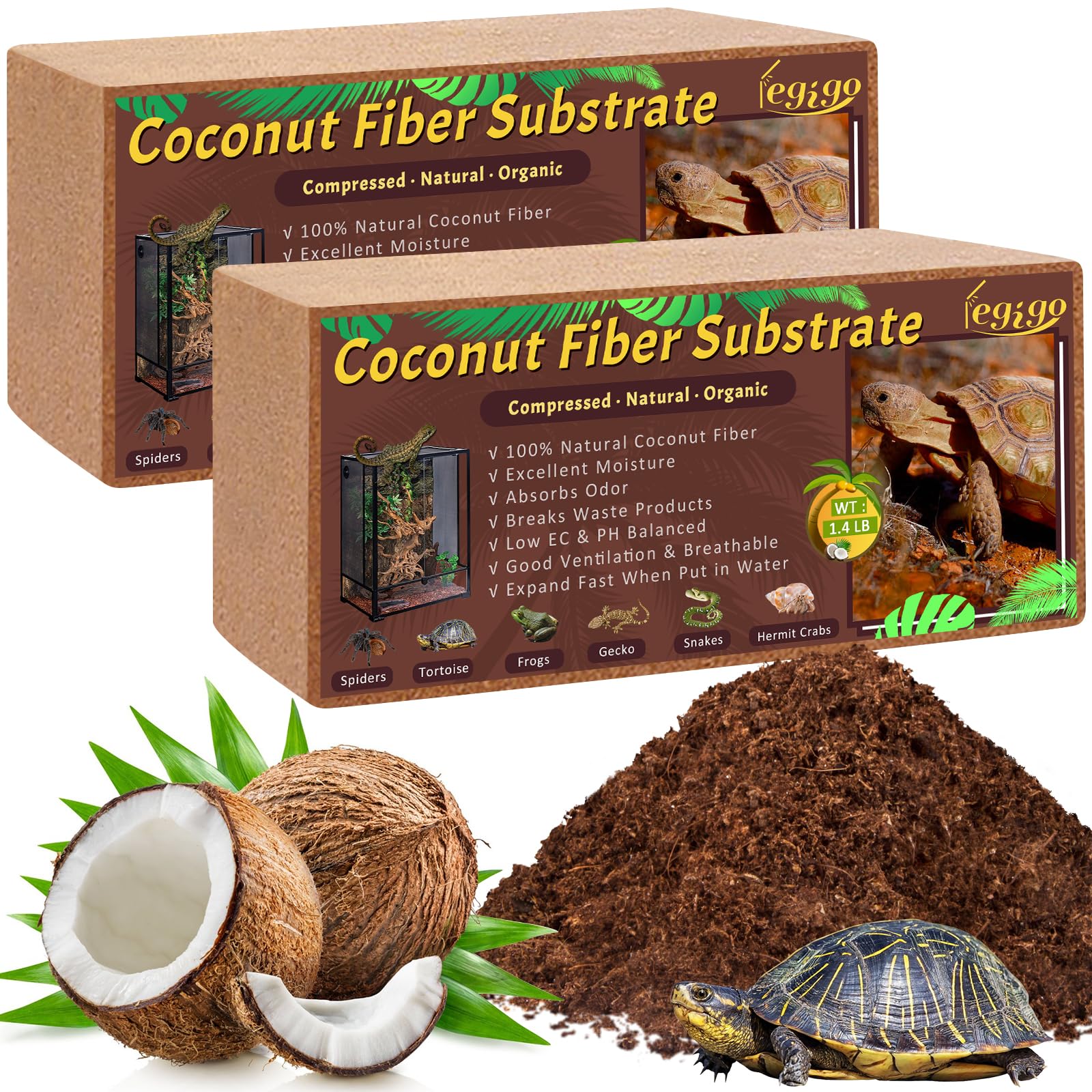 Legigo 2 Pack Coconut Fiber Substrate, Natural Coco Coir Reptile Bedding | Repti