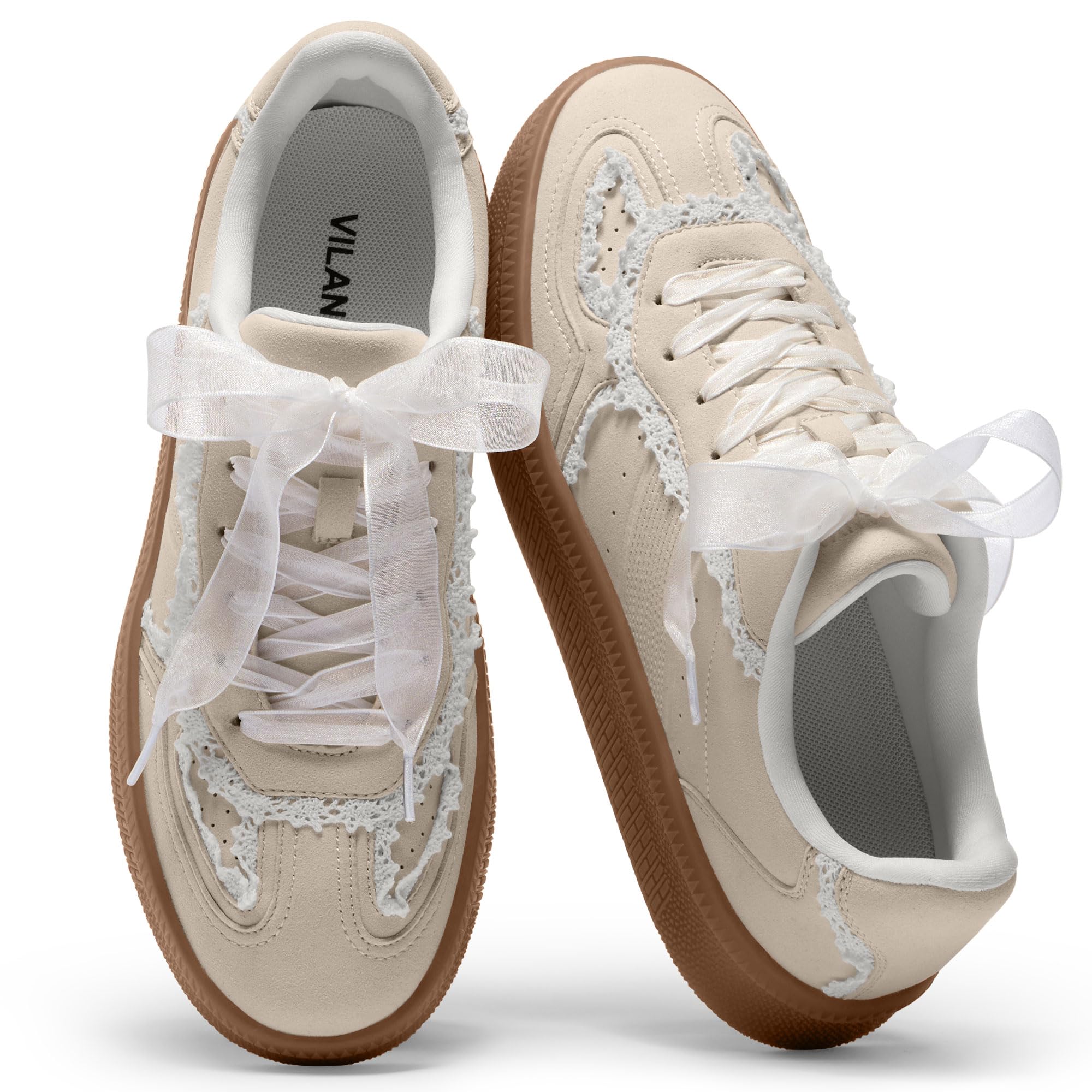 Vilanva Women's Lace Detail Fashion Sneakers Comfortable Casual Dress Sneakers w