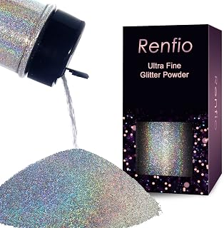Renfio Holographic Ultra Fine Silver Glitter Powder Metallic Resin Glitter | 2.11 Oz (60g) PET Flakes Crafts Sequins 1/128" 0.008" 0.2mm Epoxy Chips Flakes for Tumblers Slime - Diamond Laser Silver
