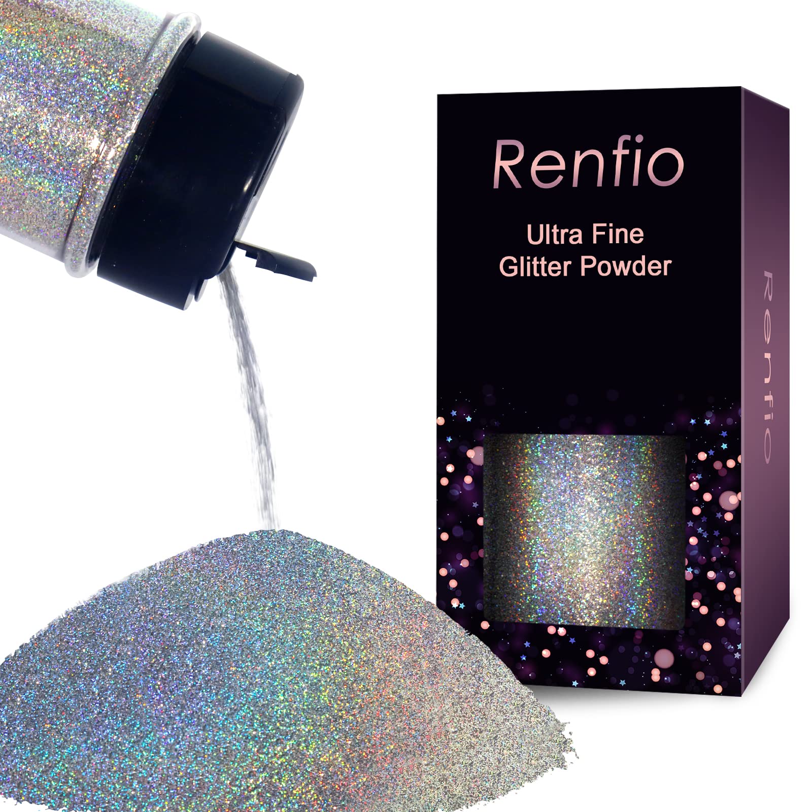 Renfio Holographic Ultra Fine Silver Glitter Powder Metallic Resin Glitter | 2.1