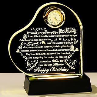 YWHL Happy Birthday Gifts for Women Men with Colorful Light Base Crystal Heart Birthday Gift for Her Him Happy Birthday Decorations Gifts Ideas for Mom Dad Wife Husband