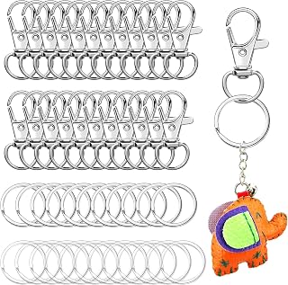 50 Pcs Key Chain Set, Swivel Hook Clasps with 25 Pieces Split Keychains, Metal Keychain Accessories for Crafts and Craft Supplies, Silver