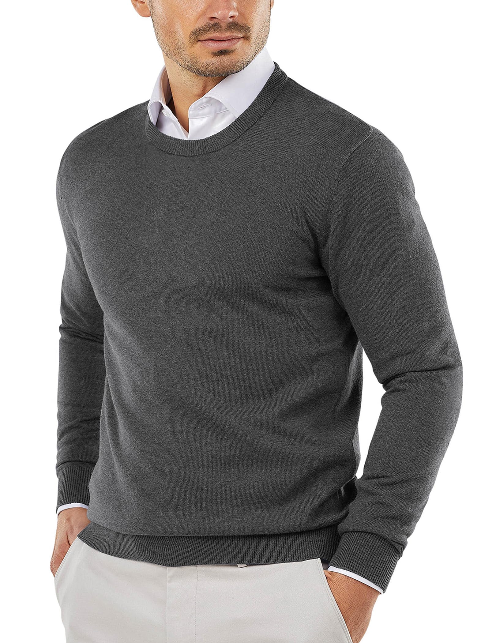 COOFANDY Men's Crew Neck Knit Pullover Sweater Soft Lightweight Classic Long Sle