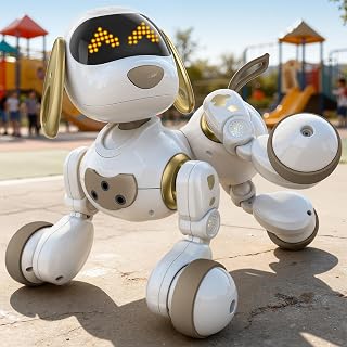 Ruko 18011 Smart Robot Dog, Interactive Puppy with 30 LED Expressions | Programmable Robot Pet, 2.4GHz Remote & Gesture Control, Head Touch Sensor, Barks, Pees, Spins, Toy for Kids Age 3+