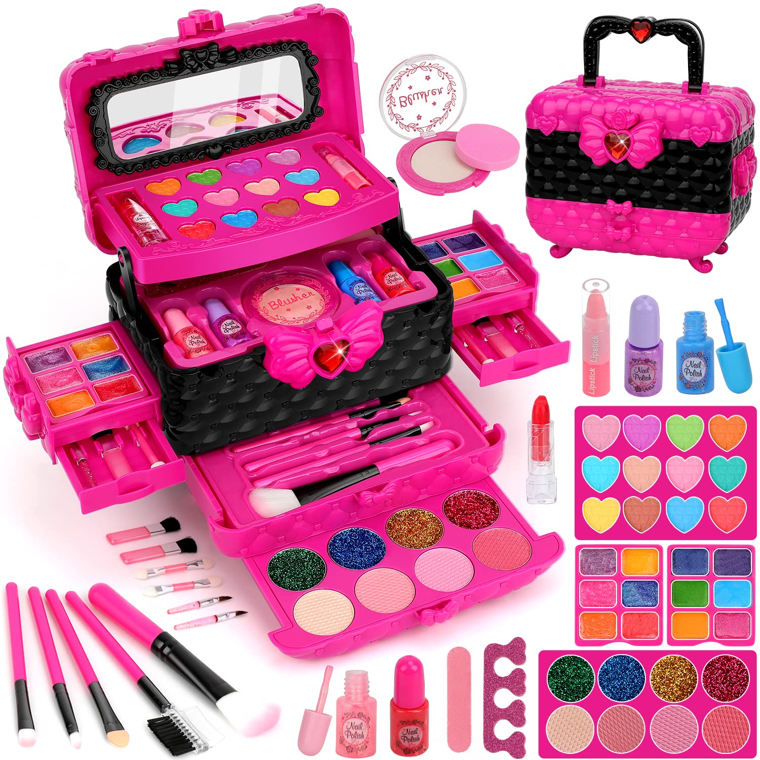 Teensymic Kids Makeup Kit for Girls, 54PCS Washable Makeup Toys, Age 3-13, Princ