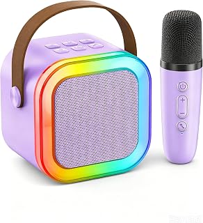 Karaoke Machine for Kids Adults, Portable Bluetooth Mini Karaoke Microphone Singing Speaker Karaoke Player with 2 Wireless Mic Toys for All Smartphones,Birthday, Family,Home Party(Purple)