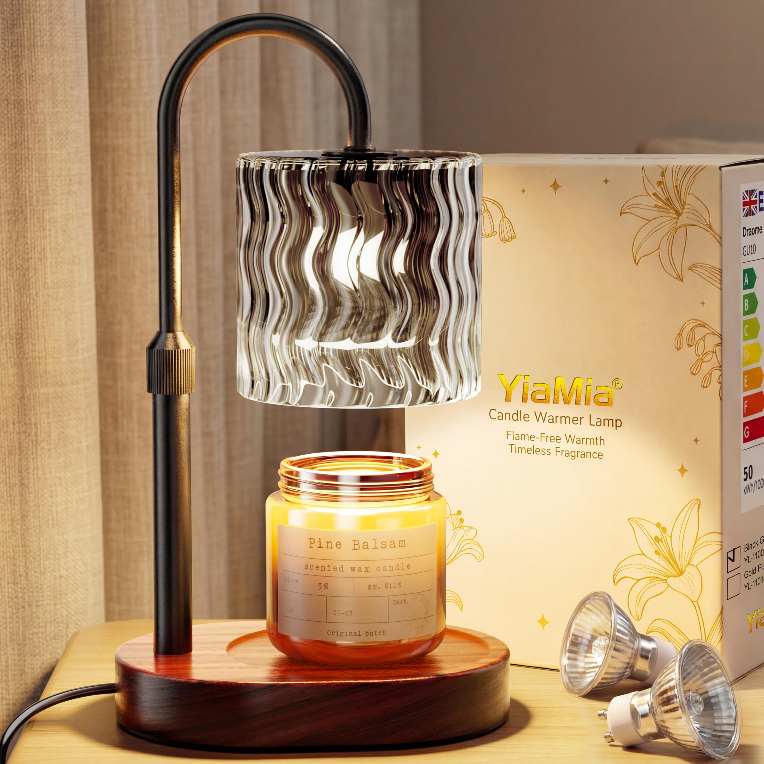 YiaMia Candle Warmer Lamp - Dimmable & Timer with 2 Bulbs for Jar Candles | Heig