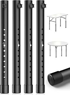 Table Leg Extenders for Folding Tables, 10-Level Adjustable Height Table Risers for Straight & Bent Legs, Heavy Duty Steel Folding Table Leg Extensions with Locking Pins & Non-Slip Feet, 4 Pack