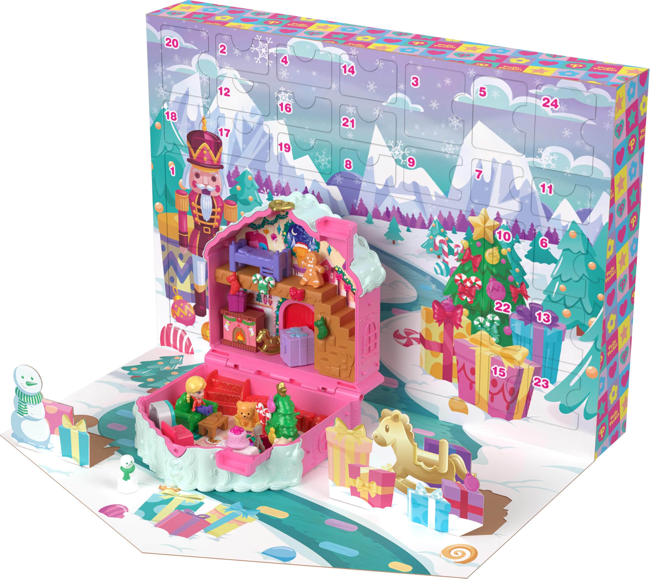 Polly Pocket Dolls Advent Calendar | Gingerbread House Playset with 24+ Surprise