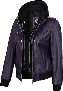 Decrum Real Lambskin Leather Bomber Jacket Women with Detachable Hood