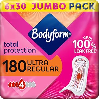 Bodyform Ultra Normal Sanitary Towels, 180 (30 X 6 Packs) Period Pads | SecureFit Leakage Protection, Ultra-Breathable Top Layer