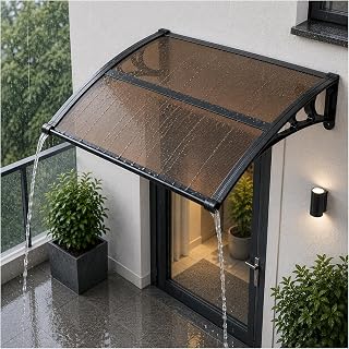 VEVOR Awnings for Door Entrance 38" x 40" Window Awning Canopy Exterior | For Window Patio Balcony Porch, Polycarbonate Cover with Drainage & ABS Bracket for Sun, UV, Rain, Snow Protection (Brown)