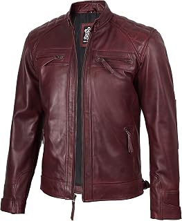 Cafe Racer Leather Jacket Men - Quilted Real Lambskin Leather Jacket for Men with Snap Tab Collar