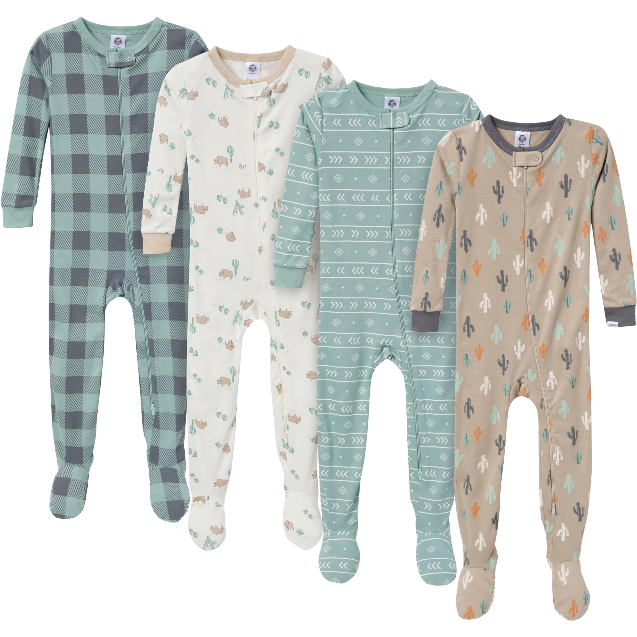 Gerber Baby-Boys 4-Pack Footed Pajamas, Desert Animals, 12 Months